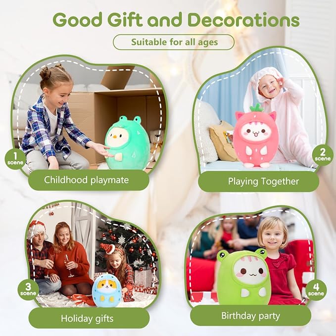 Cute Plush Frog Cat Stuffed Animal Pillow, 8" Soft Kawaii Kitten Plushie with Frog Outfit Gift for Kids