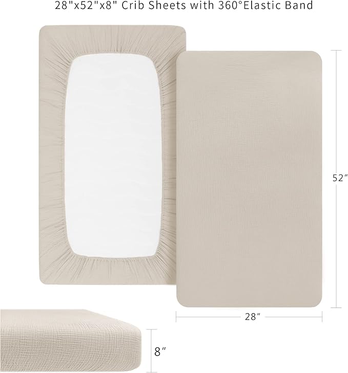 Konssy Muslin Fitted Crib Sheets 100% Cotton Baby Crib Sheets for Standard Crib Mattress (28 X 52 Inches), Soft and Breathable for Boys Girls (Clay)