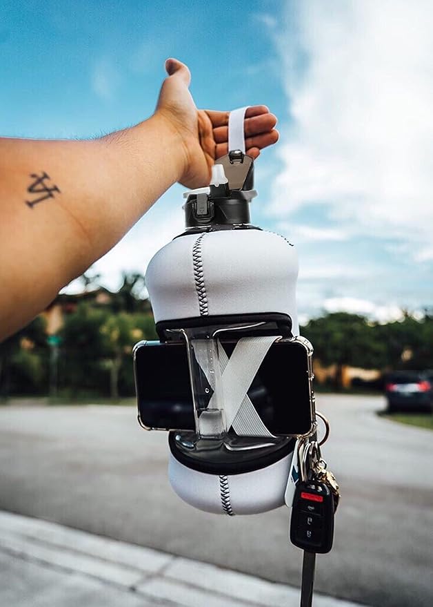 H2O Capsule 2.2L Half Gallon Water Bottle with Storage Sleeve and Covered Straw Lid – BPA Free Large Reusable Drink Container with Handle - Big Sports Jug, 2.2 Liter (74 Ounce)