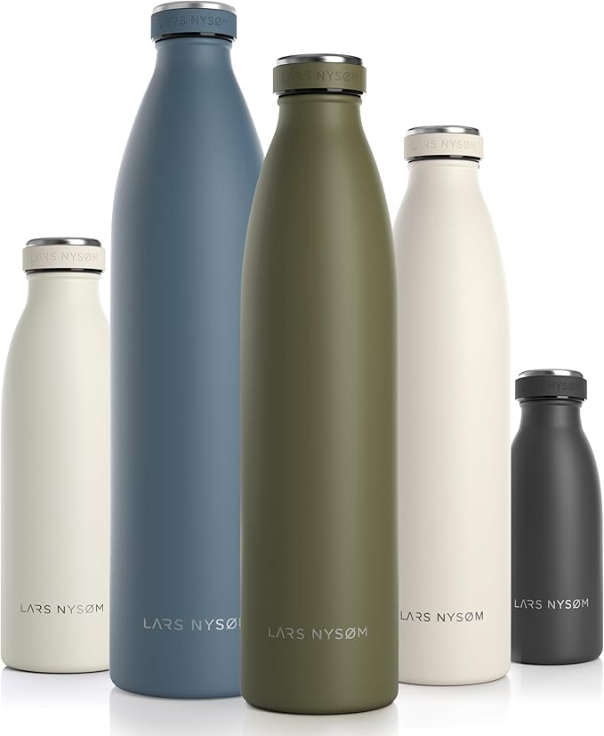 LARS NYSØM Stainless Steel Insulated Water Bottle 12oz 17oz 25oz 34oz 51oz | BPA-free Insulated Thermo Flask for Hot and Cold Beverages | Leakproof Drinking Bottle (Capulet Olive, 34oz)