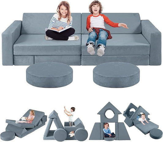 2024 New Modular Kids Play Couch, 12pcs Toddler Sofa Couch Building Fort, Versatile 300+DIY Creativing Playroom Bedroom Furniture for Toddlers. Convertible Kids Sofa and Cushion for Boys and Girls
