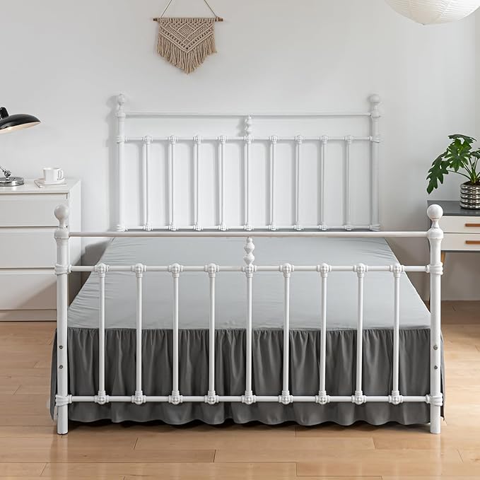 Bed Skirt Queen Size Ruffled Bed Skirt with Split Corners, 12 Inch Drop Dust Ruffle Bed Skirt with Platform, Gray