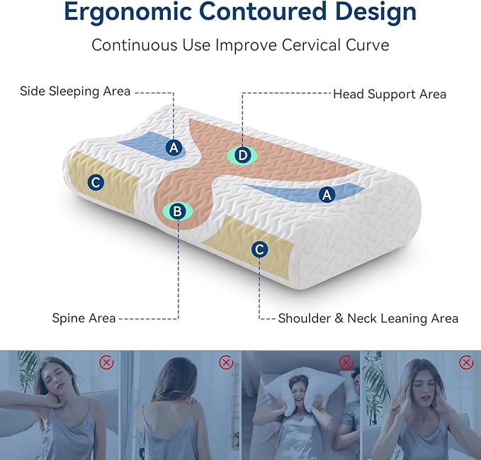 Memory Foam Contour Pillow, Cervical Adjustable Pillow, Sandwich Orthopedic Pillow for Neck Pain Relief, Ergonomic Memory Foam Neck Pillow for Side Sleepers, Queen Size