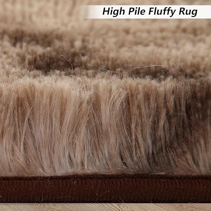 Fluffy Area Rug for Living Room 8x10 Feet, Fluffy Shaggy Rugs for Bedroom Soft Plush Fuzzy Carpet Indoor Modern Faux Fur Rugs Non Slip Home Decor Rug for Kids Girls Nursery, Tie Dye Brown
