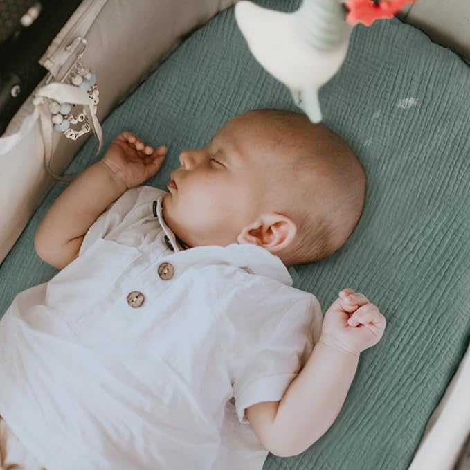 Muslin Bassinet Sheets Baby: Cotton Bassinet Sheets Fitted for Boys and Girls - Bassinet Sheets for Oval Rectangle or Hourglass Mattress(Lotus Leaf)
