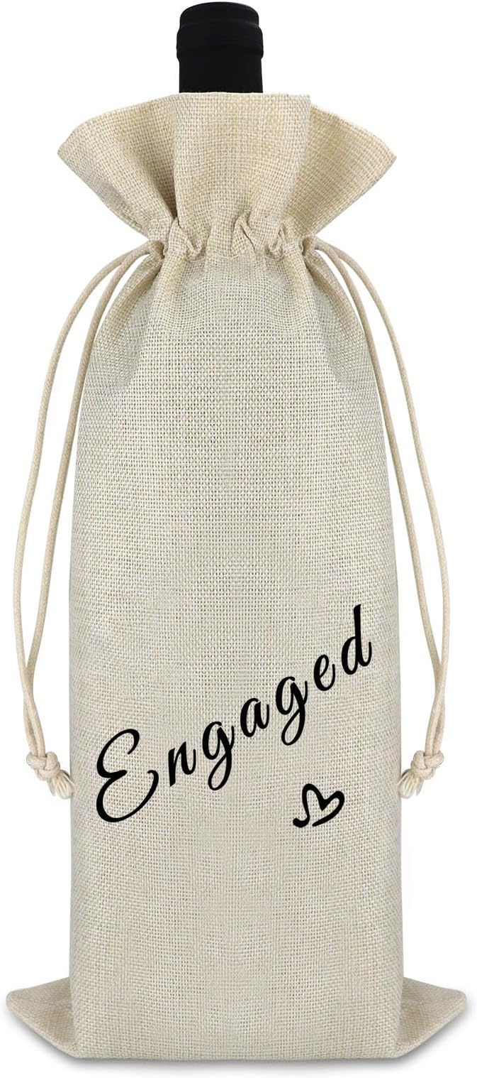 Valentine's Day Gift Funny Engaged Gift for Women Men Engagement Wine Bag Wedding Engagement Honeymoon Gifts for Couples Reusable Drawstring Wine Cover Bag Christmas Gift for Girlfriend Boyfriend