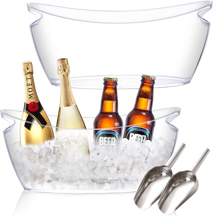 Ice Buckets for Parties, 2pcs Champagne Bucket with 2 Ice Scoop, 5.5l Ice Bucket for Cocktail Bar, Holds 4 Cocktails