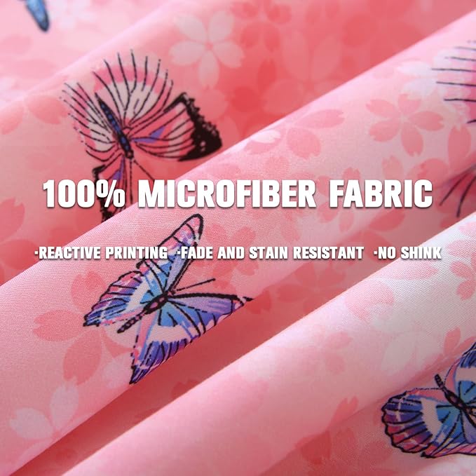 JQinHome 6 Piece Butterfly Comforter Set Twin, 3D Pink Flower Printed Butterfly Bedding Set,All Season Microfiber Butterfly Theme Home Decor Bedding for Girls with Sheet Sets(Pink)