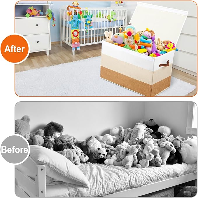 Large Toy Box Chest with Divider, Sturdy Toy Storage Organizer Bin Baskets with Lid for Kids, Boys, Girls, Nursery, Living Room, Bedroom, Playroom, Closet, 25"x13" x16"(Gradient Yellow)