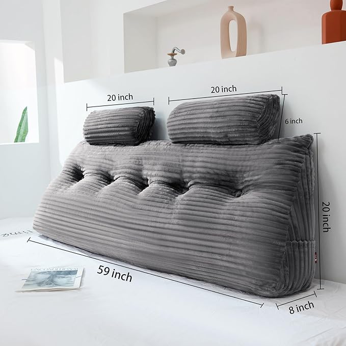 Headboard Wedge Pillow with 2 Pack Neck Roll Pillow Large Headboard Pillow Queen Wedge Pillow Headboard Soft and Supportive Bed Rest Reading Pillows for Sitting in Bed with Removable Cover