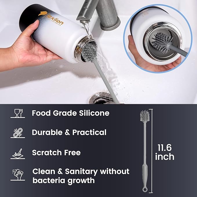 Water Bottle 32oz, Triple Walled Insulated Stainless Steel Reusable Bottle, Silicone Sleeve, Cleaning Brush, 2 Lids (Spout lid & Straw lid w/2 straw), Metal Mug Gallon, BPA Free, Day&Night