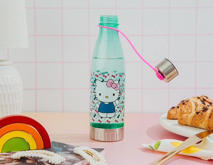Sanrio Hello Kitty Hearts and Bows Plastic Water Bottle With Leak-Resistant Lid | Large Plastic Sports Jug | Holds 20 Ounces