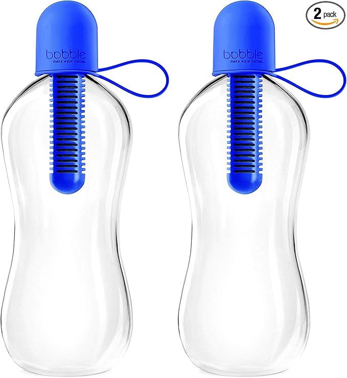 Bobble Classic Water Bottle, Filtered Water, BPA-Free Reusable Bottle, Soft Touch Carry Cap with Replaceable Carbon Filter for Sustainable Water and Hydration 18.5 oz - 2 Pack (Navy Blue)