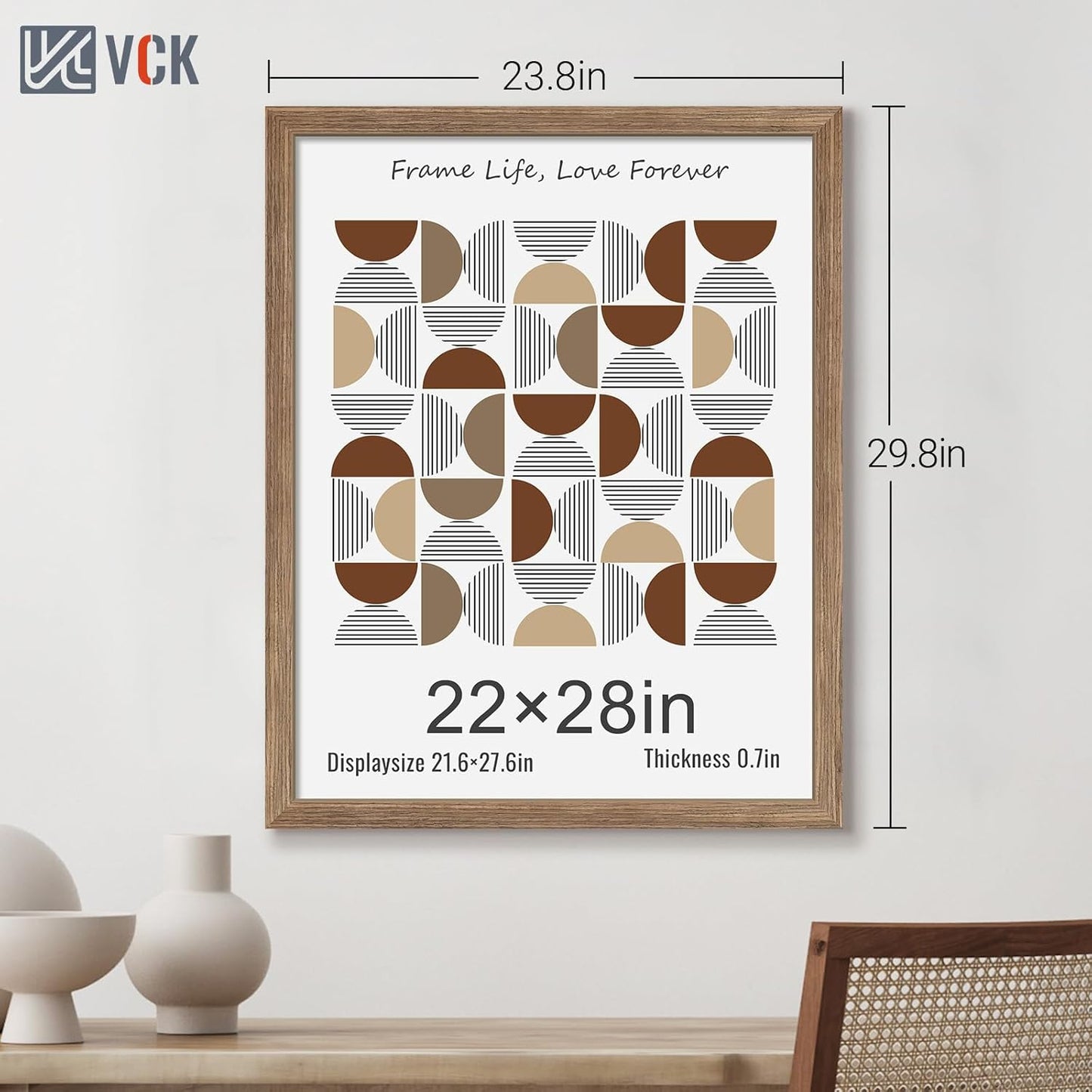 VCK 22x28 Frame 3 Pack - Brown Walnut, Natural Textured Solid Wood Poster Picture Frame, Wall Mounting Hanging