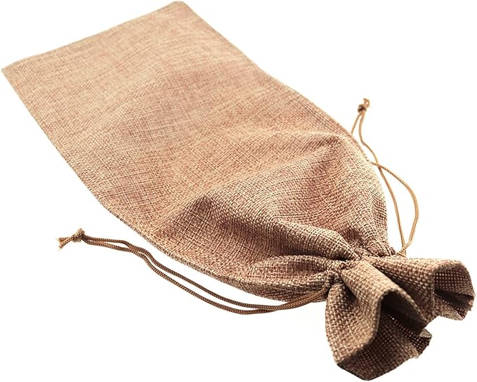 E-outstanding 10PCS Burlap Wine Bags Drawstring Dust-proof Hemp Red Wine Bag Hessian Cloth Bottom Gift Bags for Holiday Giving Blind Taste Party