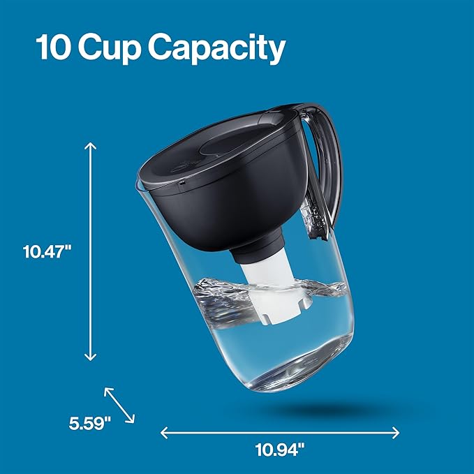 Brita Large Water Filter Pitcher for Tap and Drinking Water with SmartLight Filter Change Indicator, Includes 1 Standard Filter, BPA-Free, Lasts 2 Months, 10-Cup Capacity, Stretch Limo Black