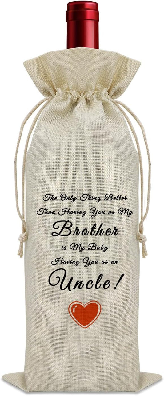 Sazuwu Brother Promoted to Uncle Wine Bag New Uncle Gifts First Time Brother to Uncle Pregnancy Announcement Wine Bottle Decoration Bag Uncle to Be Gifts Fathers Day Gift for Uncle from Niece