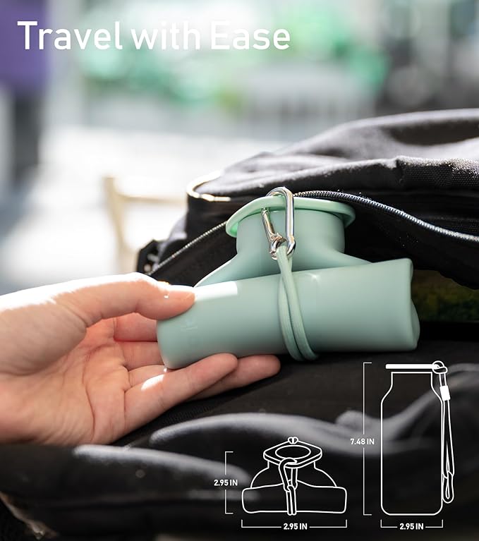 Collapsible Water Bottles 20 oz, Leak Proof, BPA Free Foldable Silicone Travel Water Bottle Cups for Taveling, Outdoors, On the go, Sage Green