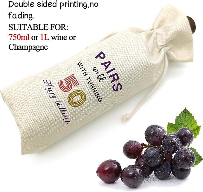 Socive 50th Birthday Gift for Women Men,50th Birthday Wine Bag,1974 Birthday Wine Bag,50 Years Old Birthday Party Decor Gift (50 BIRTHDAY)
