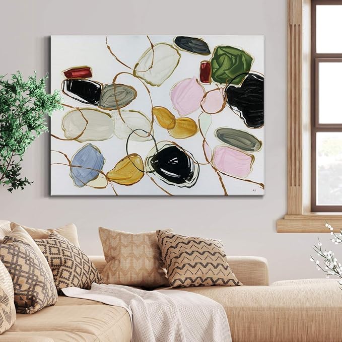 Renditions Gallery Canvas Wall Art Modern Paintings Decorations Colorful Brushstroke Jewels Abstract Watercolor Wall Hanging Artwork Prints for Bedroom Office Kitchen - 32"x48" LT33