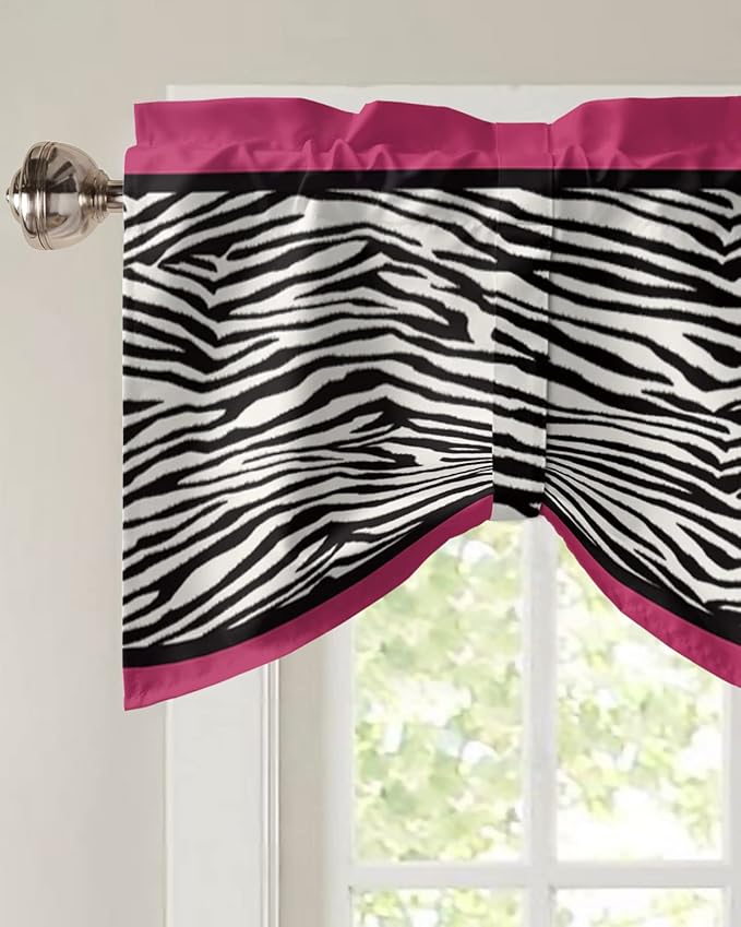 Animal Zebra Print Blackout Tie Up Valance Curtains for Kitchen Windows Black White Pink Window Toppers Balloon Shades for Living Room/Bathroom/Bedroom,1 Panel,54" X 18"