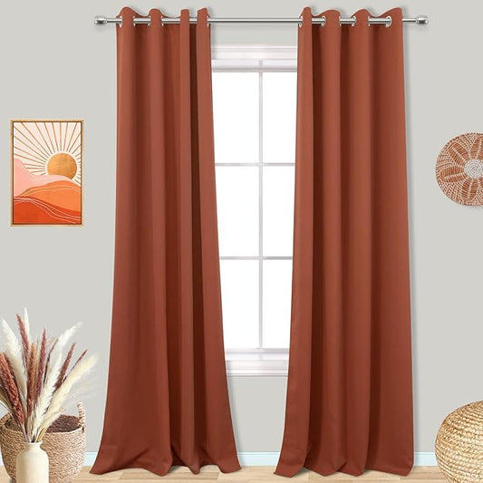 Mrs.Naturall Burnt Orange Blackout Curtains 96 Inches Long 2 Panel Set,Fall Decorative Hippie Bohemain Curtains for Living Room 96 Inch Length