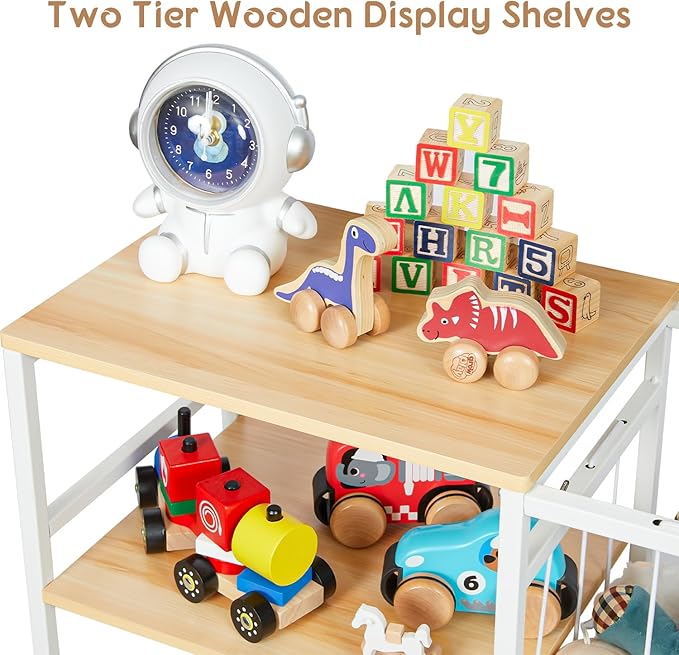 Stuffed Animal Storage, Kids Toy Storage Organizer with Toy Box for Boys Girls Kids Toddlers Baby, Stuff Animal Organizer with Elastic Cord for Playroom Living Room and Kids Room Organization