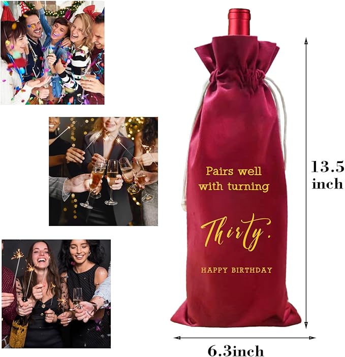 LANBAIHE 30th Birthday Gifts for Her,30th Birthday Gift for Women Men, 30 Years Old Birthday Gifts Wine Bag, 30th Birthday Decorations Party Supplies- 1994 Birthday (30th Birthday-Red)