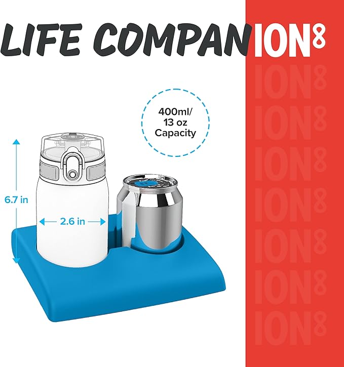 Ion8 Kids Water Bottle, Steel 400 ml/13 oz, Leak Proof, Easy to Open, Secure Lock, Dishwasher Safe, Carry Handle, Hygienic Flip Cover, Odor Resistant, Carbon Neutral, Durable, Metallic Red