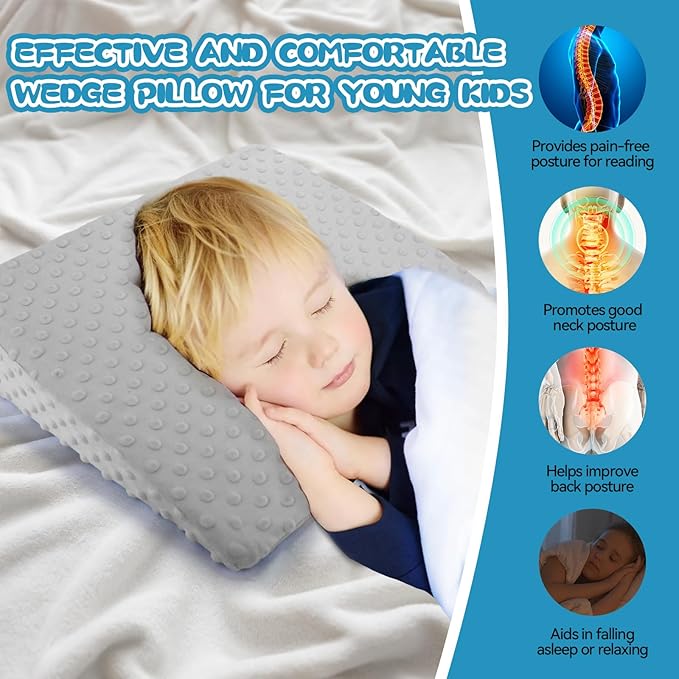 BlissfulAbode Wedge Pillow for Kids,Memory Foam for Back,Legs & Knees, Relaxation and Comfort, Soft and Breathable, Dot Texture Pillow for Reading Watching TV Gaming Sleeping, Fit for Sofa Floor Room
