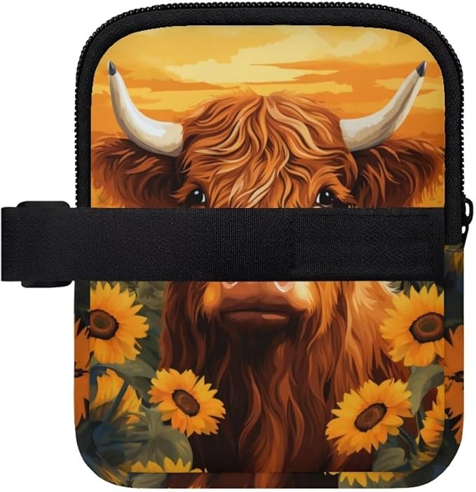 Highland Cattle Stanley Cup Pouch with Adjustable Strap Water Bottle Storage Bag Sunflower 40oz IceFlow Tumbler Pouch for Stanley Accessories