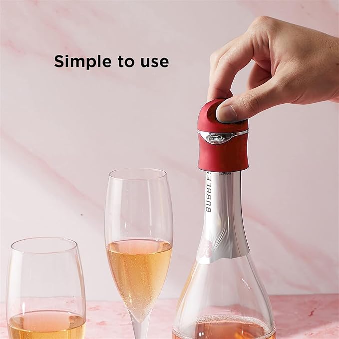Rabbit Champagne and Wine Sealer | Stainless Steel Wine Bottle Preserver | Reusable Beverage Stopper | Wine Saver Accessory Gift | Fits Standard Wine Bottles | 2.36 in x 1.77 in (Red)