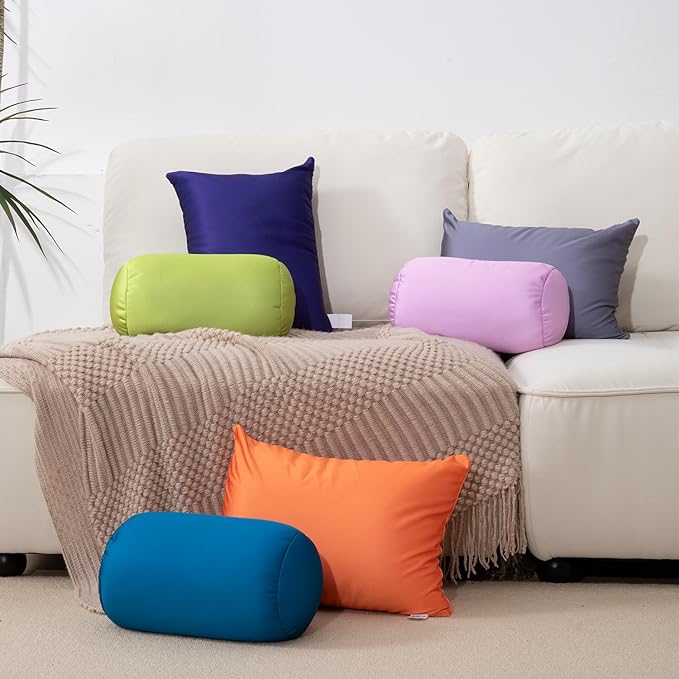 Microbead Body Pillow, Tube Microbead Bolster Bean Smooth Cool Pillow Neck Cervical Roll Pillow for Sleeping 7 x 12Inch Throw Travel Pillow (Cold Grey)