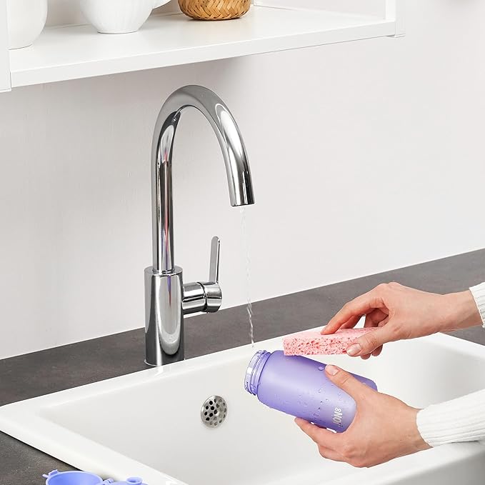 Ion8 Small Water Bottle, 350 ml/12 oz, Leak Proof, Easy to Open, Secure Lock, Dishwasher Safe, BPA Free, Carry Handle, Hygienic Flip Cover, Easy Clean, Odor Free, Carbon Neutral, Light Purple