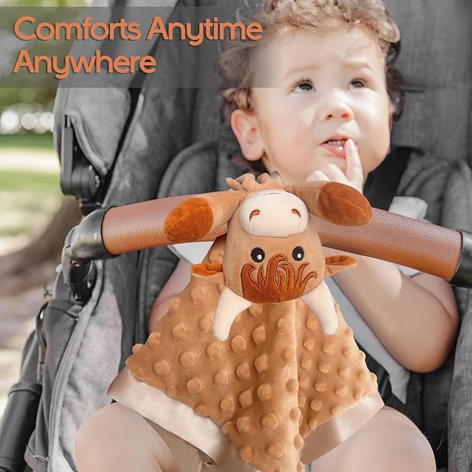 Boy Highland Cow Baby Security Blanket Loveys for Babies Girls, 16" Soft Baby Lovey Blanket, Baby Snuggle Stuffed Animals Blankie, Baby Girls Gifts for Infant and Toddler