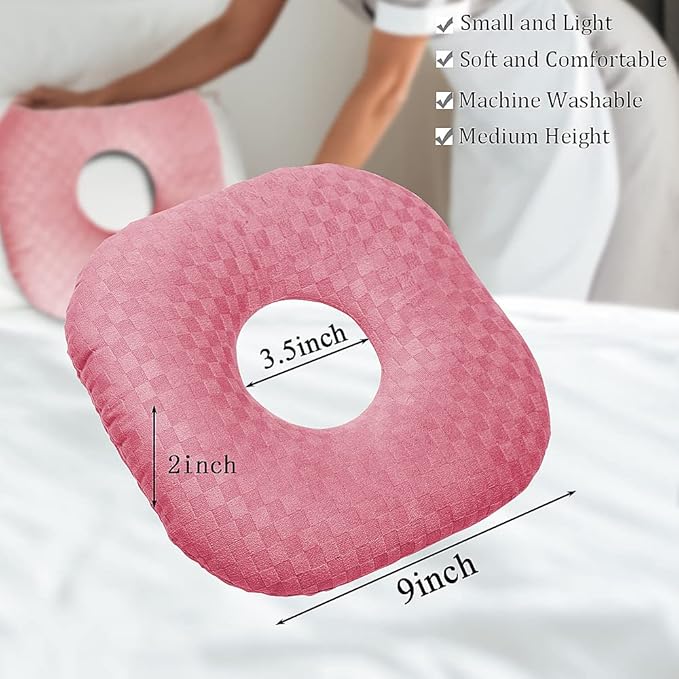 Ear Piercing Pillow for Side Sleepers, Pillow with an Ear Hole for CNH and Ear Pain Ear Inflammation Pressure Sores, O-Shaped Side Sleeping Pillow, Ear Guard Pillow(Pink)