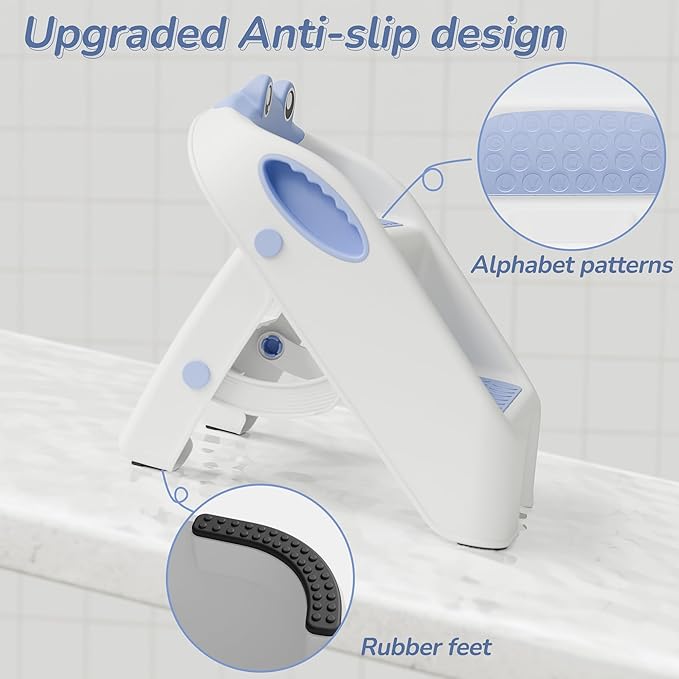 Toddler Step Stool, Easy to Fold Step Stool for Toddlers with Non-Slip Surface & Alphabet Patterns, Lightweight & Cute Kids Step Stool for Potty Training, Bathroom Sink, and Bedroom, Blue