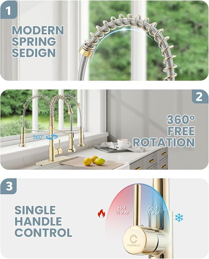 Gold Kitchen Faucet, Kitchen Faucet with Soap Dispenser, Pull Down Kitchen Faucet with Sprayer, Single Handle Kitchen Sink Faucet with Dual Function Spray Head, Camper Laundry RV Faucet,PVD