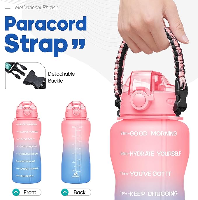 Water Bottles 1 / Half Gallon with Time Marker and Straw, Large Fitness Sports Motivational Bottle, Wide Mouth Leakproof and BPA Free for Travel, Gym,office,school