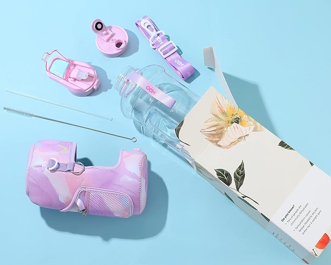 H2O Capsule 2.2L Half Gallon Water Bottle with Storage Sleeve and Removable Straw – BPA Free Large Reusable Drink Container with Handle - Big Sports Jug, 2.2 Liter (74 Ounce), Purple Tie Dye