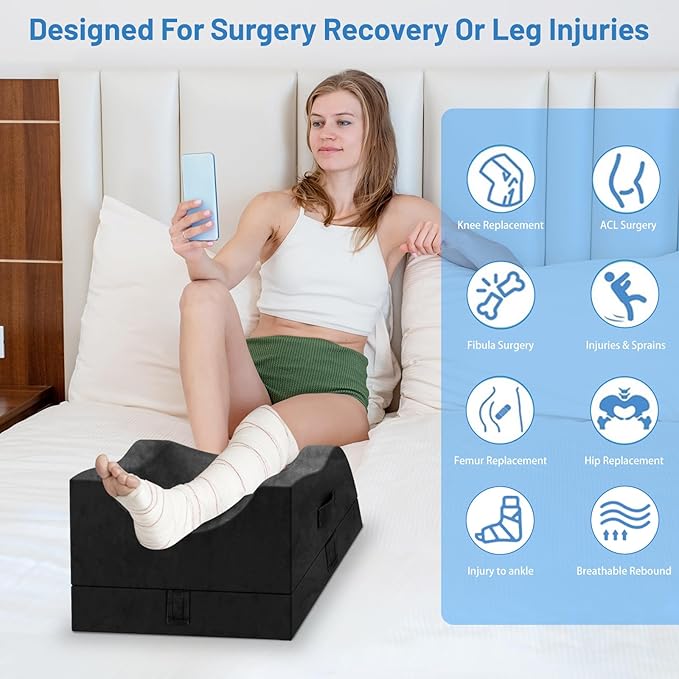 Leg Elevation Pillows, Wedge Pillow for After Surgery Or Rest, Memory Foam Leg Support Adjustable, Back Knee Hip Ankles Pain Relief, Knee Pillow for Sleeping Blood Circulation Black