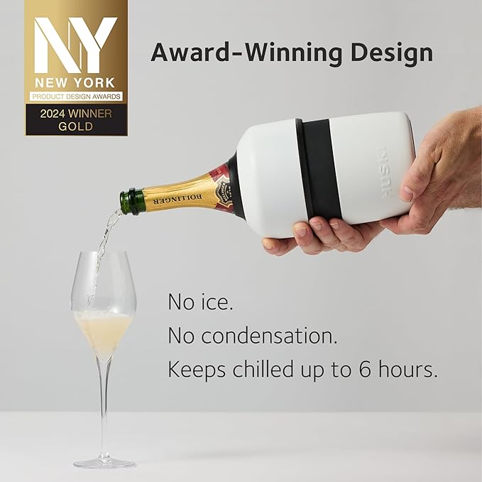 Huski Champagne Chiller | NEW | Award-Winning Iceless Design with Detachable Bottle Stopper | Keeps Wine Cold up to 6 Hours | Fits most 750ml Champagne, Prosecco & Sparkling Wine Bottles (White)