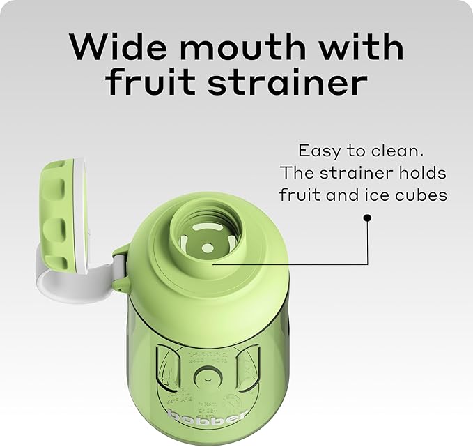 BOBBER 20 oz Tritan Water Bottle with Ice Strainer & Strap — BPA Free, Leak Proof & Dishwasher Safe Wide Mouth Hard Plastic Water Bottle — Stylish Plastic Water Bottles for Women, Men, Workout (Green)