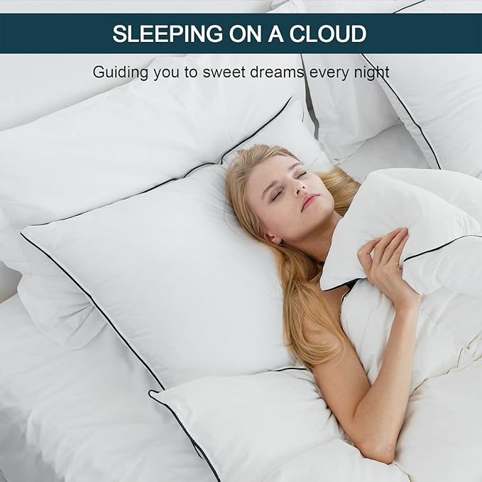 Natural Goose Down Pillows - Soft and Support Down Bed Pillow for Back, Side, Stomach Sleepers - 550 Fill Power, Queen Size(20" x 28")