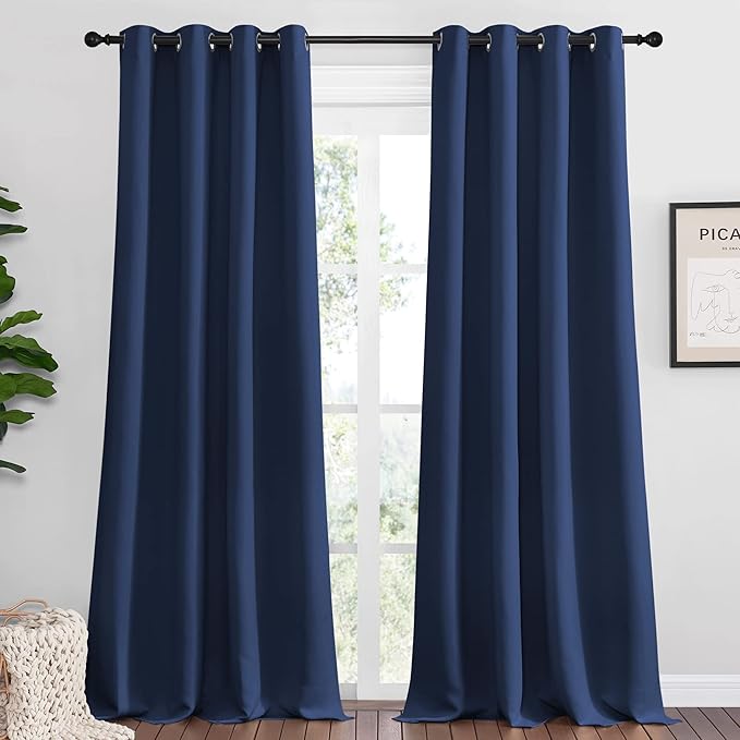 NICETOWN Navy Blackout Curtains 108" Long for Living Room, 55" W, Set of 2, Thermal Insulated Window Treatment Light Reducing Room Darkening Drapes for Boys Kids Bedroom, Classroom, Apartment
