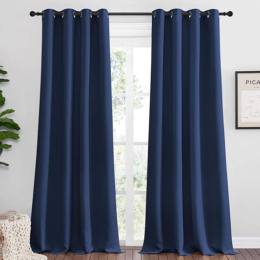 NICETOWN Navy Blackout Curtains 120" Long for Living Room, 55" W, Set of 2, Thermal Insulated Window Treatment Light Reducing Room Darkening Drapes for Boys Kids Bedroom, Classroom, Apartment