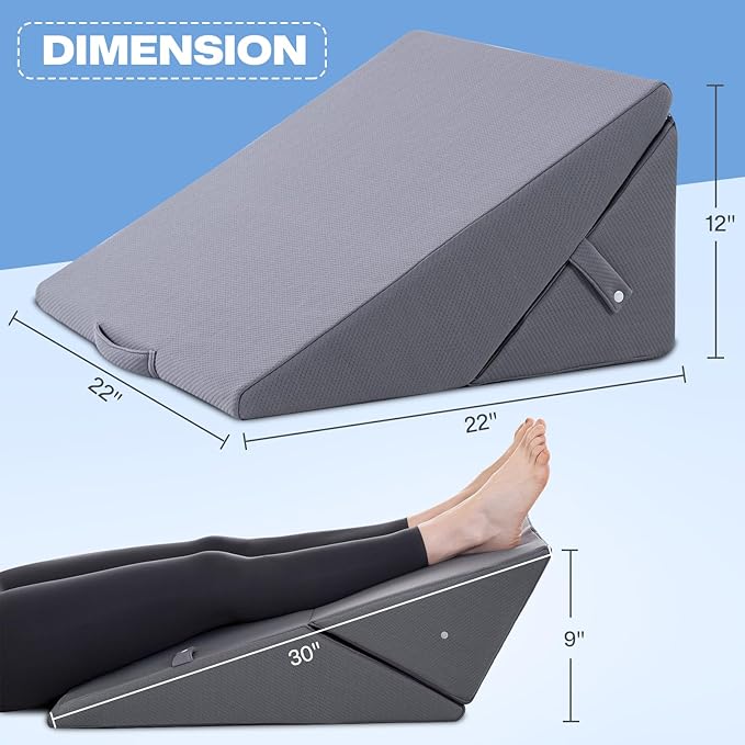 Wedge Pillow for Sleeping, 9 & 12 Inch Adjustable Wedge Pillow for Back Pain Relief Foldable Wedge Pillow for After Surgery Memory Foam Triangle Pillow Wedge for Bed Upright Acid Reflux Snoring