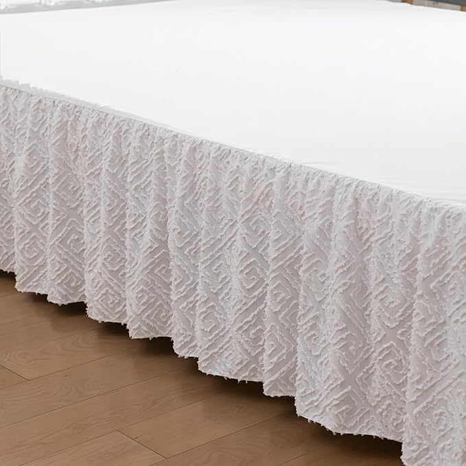 Tufted Bed Skirt Full Size, Ruffled Bed Skirt with Split Corners, Full Bed Skirt 18 Inch Drop, Boho Full Size Bed Skirt White for Ruffled Bed Skirts, Bed Skirt Full Size