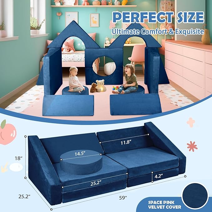 2024 New Modular Kids Play Couch, 12pcs Toddler Sofa Couch Building Fort, Versatile 300+DIY Creativing Playroom Bedroom Furniture for Toddlers. Convertible Kids Sofa and Cushion for Boys and Girls