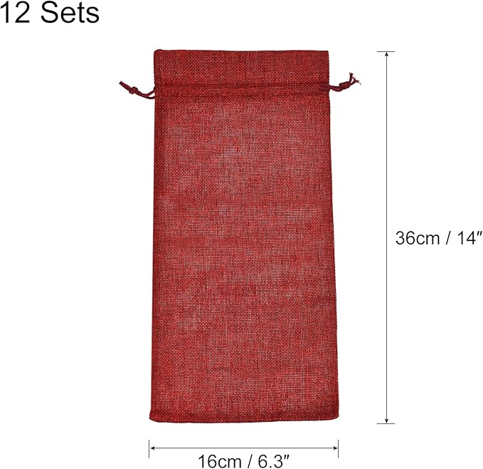 uxcell Burlap Wine Bags with Drawstrings, 12Pcs Wine Gift Bags Reusable Wine Bottle Bags with Ropes and Tags for Wedding, Birthday, Travel (14 x 6.3 In, Wine Red)